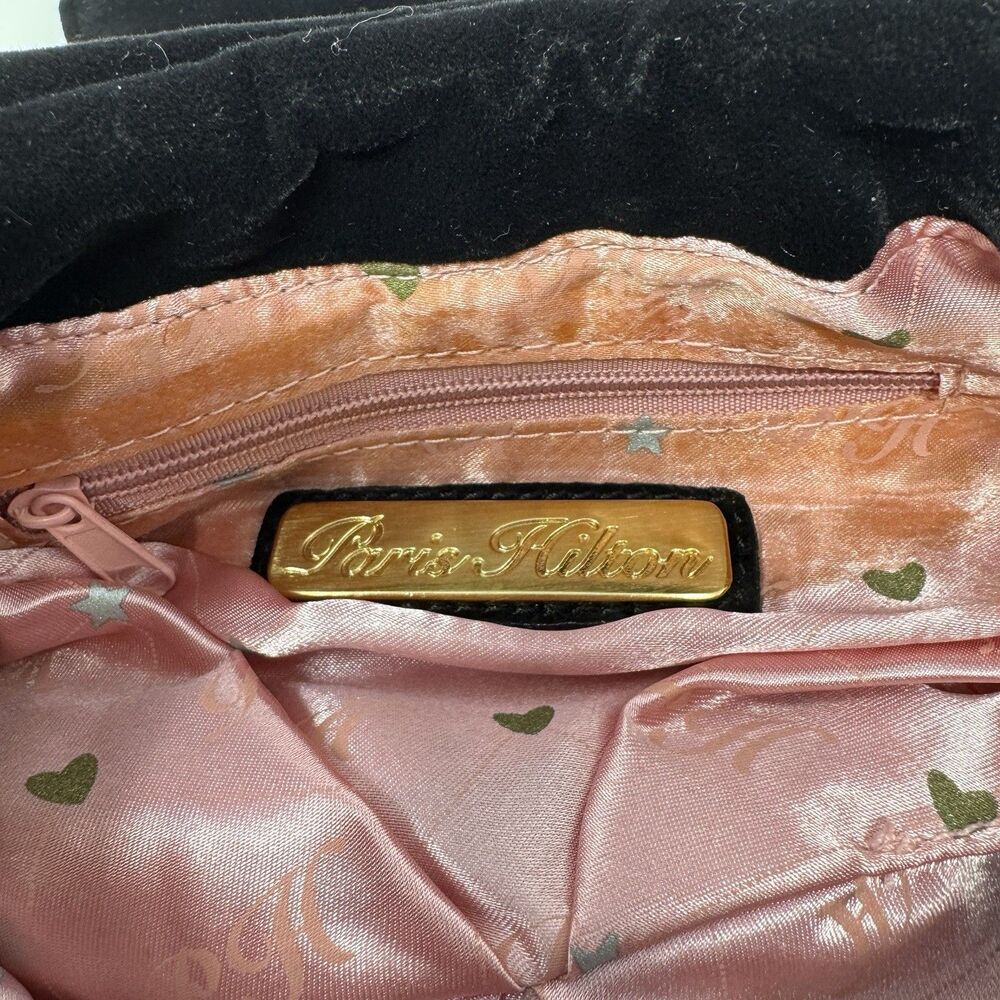 Paris Hilton Black Velvet Mini Handbag Purse Rhinestones Chains Y2K Glam Bling - Picture 8 of 14